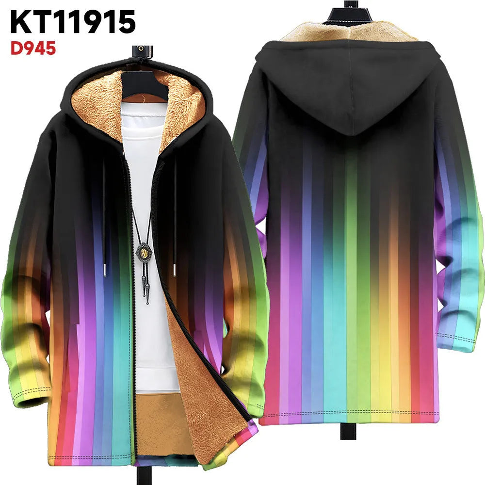 Men's multicolour printed hooded cardigan with front zip in loose fit