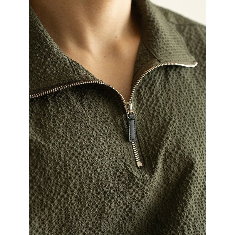 Men's ice silk short sleeve T-shirt in cedar green colour with loose fit summer design