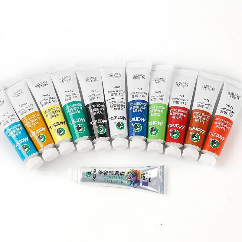 Set of gouache paint tubes in 12, 18, or 24 colours with 5ml or 12ml sizes