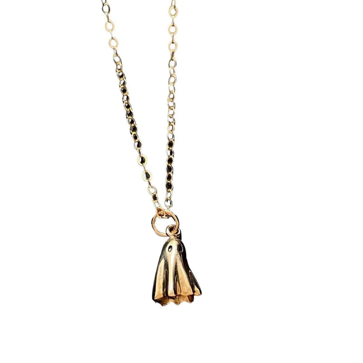A titanium steel ghost pendant necklace on a choice of stainless steel chain styles.