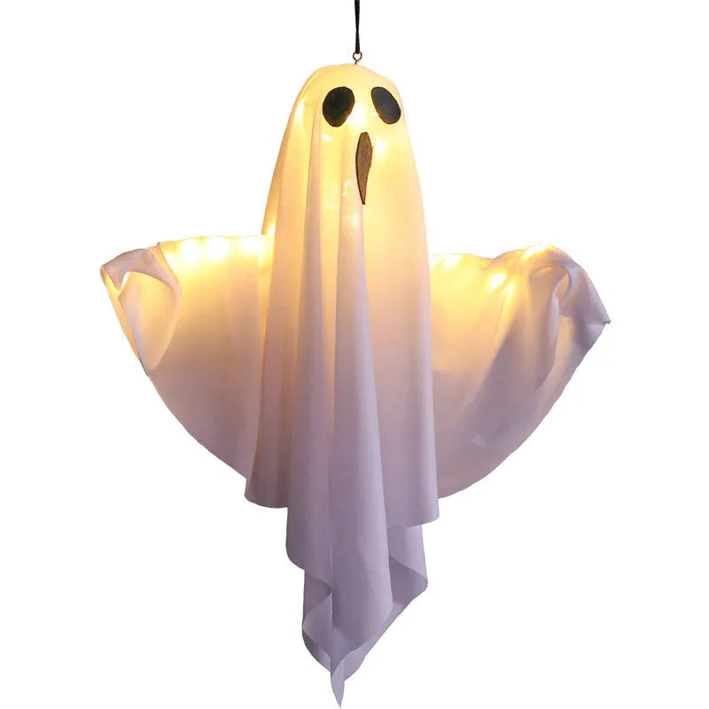 White and orange cloth ghost scream Halloween indoor party lighting with 4.5V button electronics