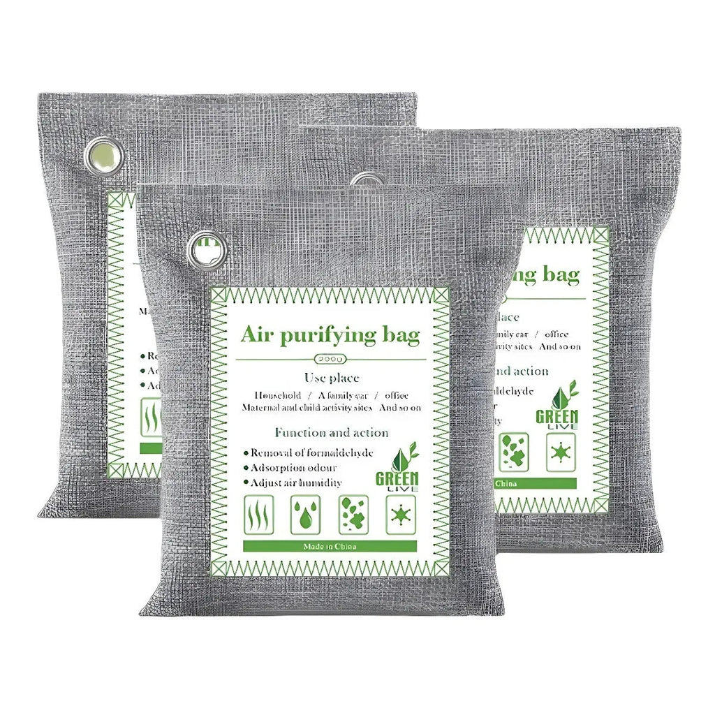 Sewn fabric bags filled with bamboo charcoal for air purification