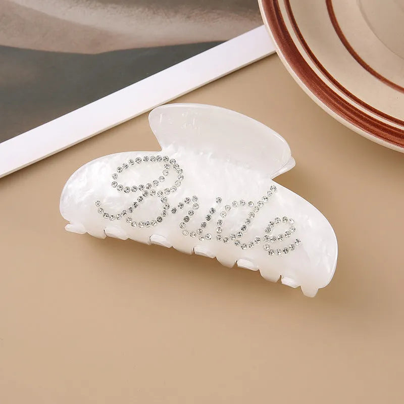 10cm pink and white acrylic hair barrette clips with multi-diamond spot drill and English letter decoration