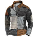 Men's loose fit long sleeve t-shirt with retro colour printing and striped pattern