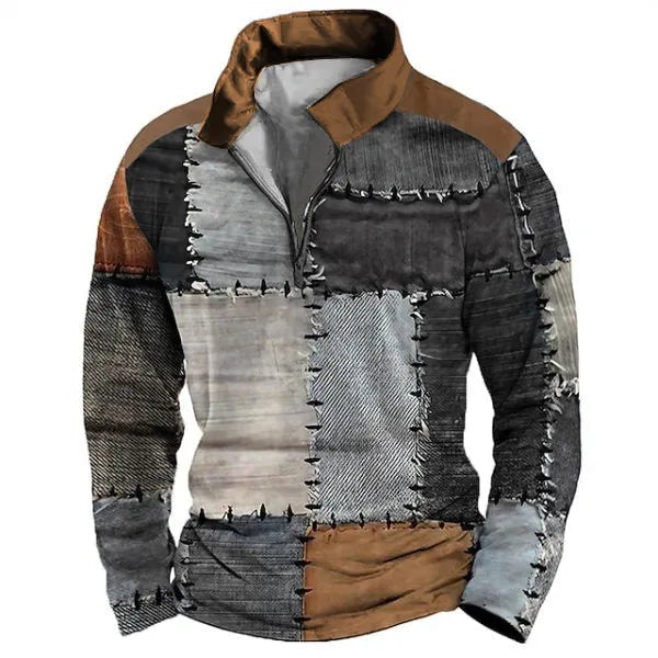 Men's loose fit long sleeve t-shirt with retro colour printing and striped pattern
