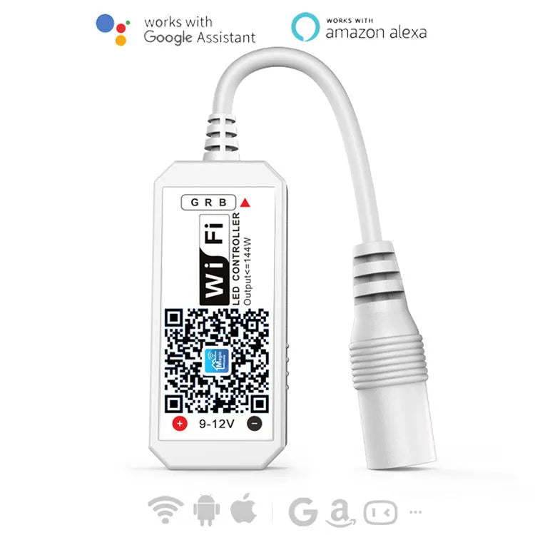 Mini white Wi-Fi RGB LED controller, 53x24x11mm, Magic Home app, DC9-28V, 4A per channel