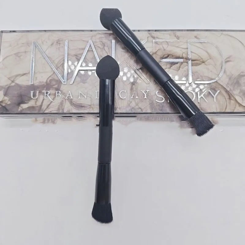 Black sponge stick concealer brush with wooden handle for under-eye makeup application