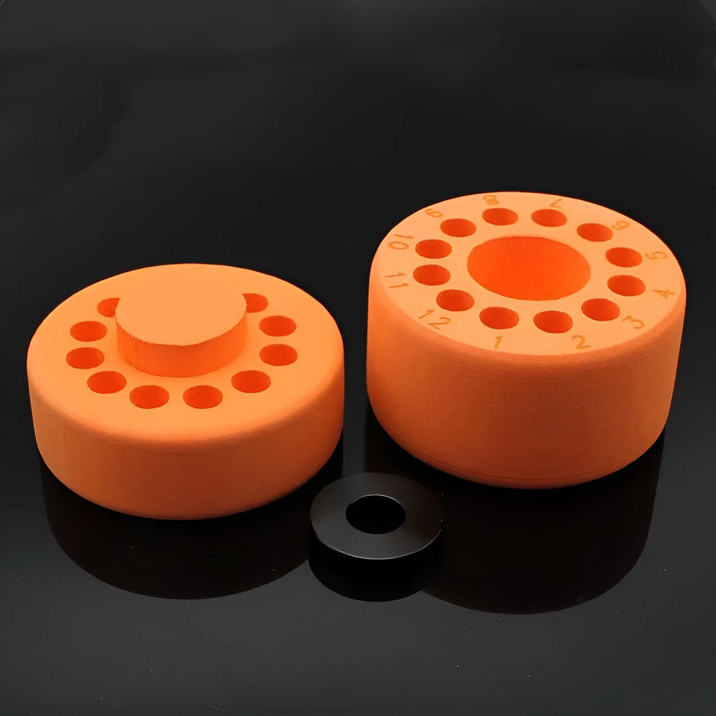 Laboratory gradient freezing cooling box with metal base and plastic cover in orange or blue colours