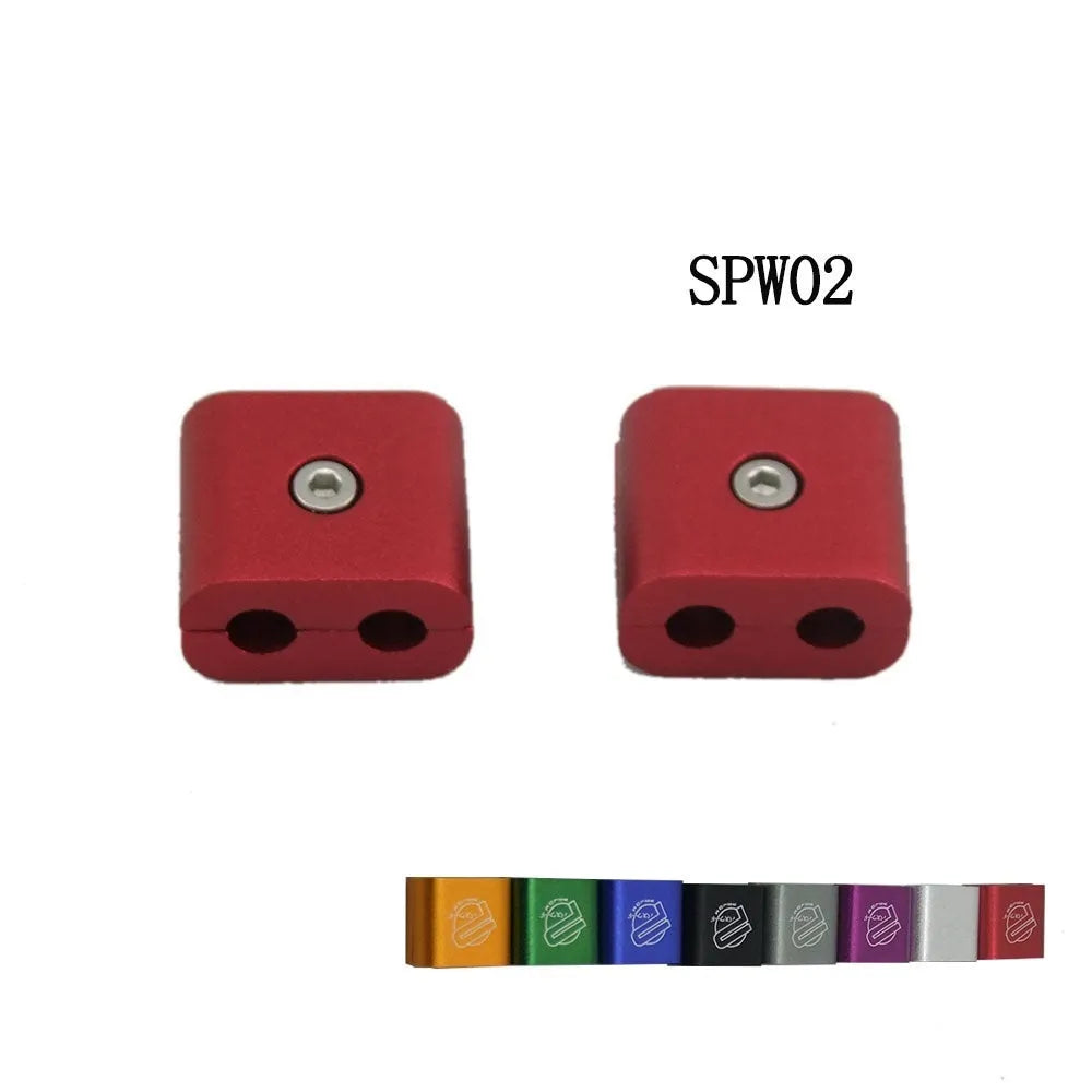 Three-piece metal car modification clamp in six colour options showing dimensions
