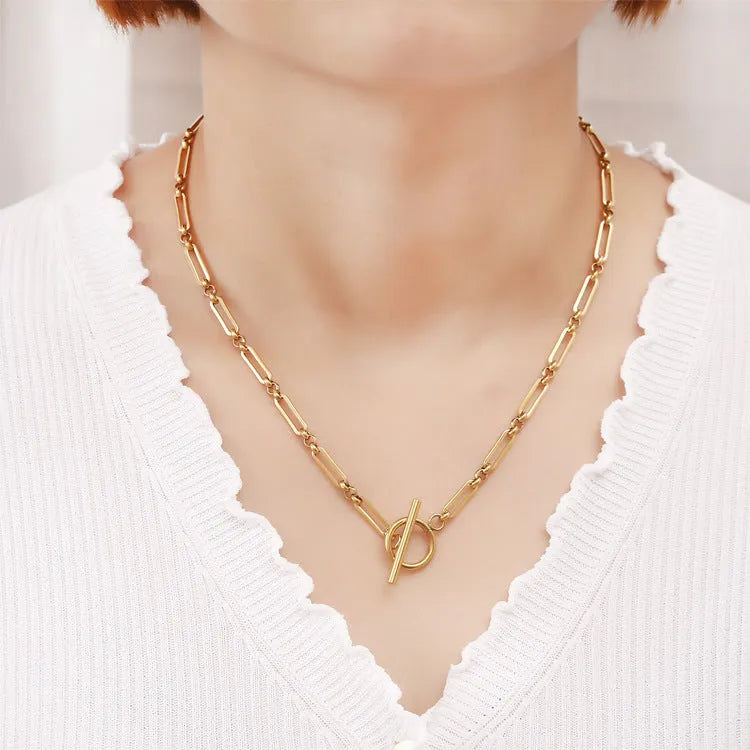 Stainless steel Chopin chain necklace and bracelet set with electroplated gold or silver finish, unisex simple design