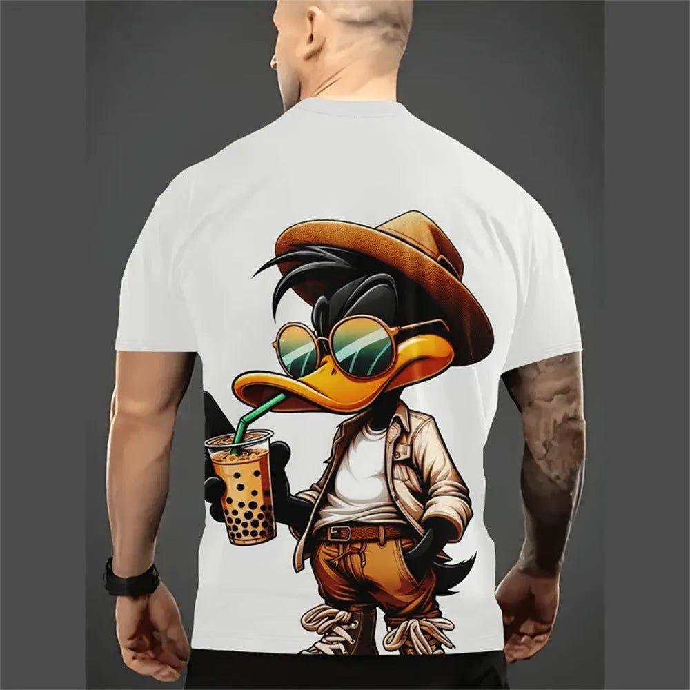 Men's loose fit short sleeve shirt with cartoon 3D print in linen blend fabric