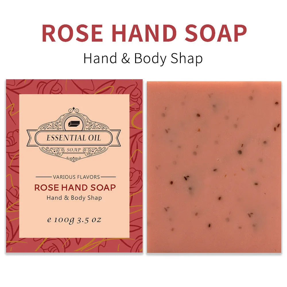 Handmade essential oil soap bar with frosted texture in multiple fragrance options
