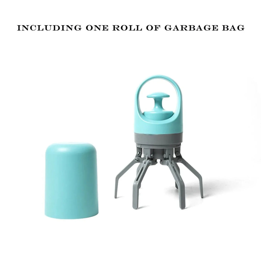 Blue and orange portable pet pooper scooper claw tools with built-in waste bag dispensers.