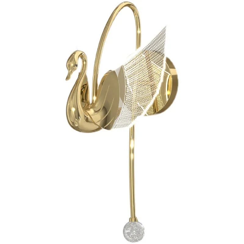Gold modern minimalist swan-shaped wall lamp with acrylic shade and iron construction