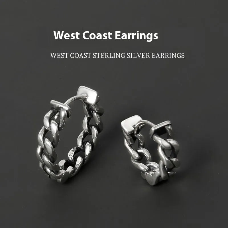 Men's copper geometric hip hop earrings in 10mm and 14mm sizes with auspicious cloud design