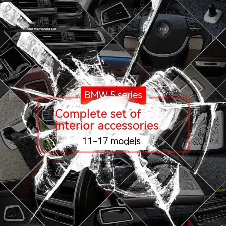 Set of four ABS stainless steel decorative strip stickers for BMW 5 Series interior door handles.