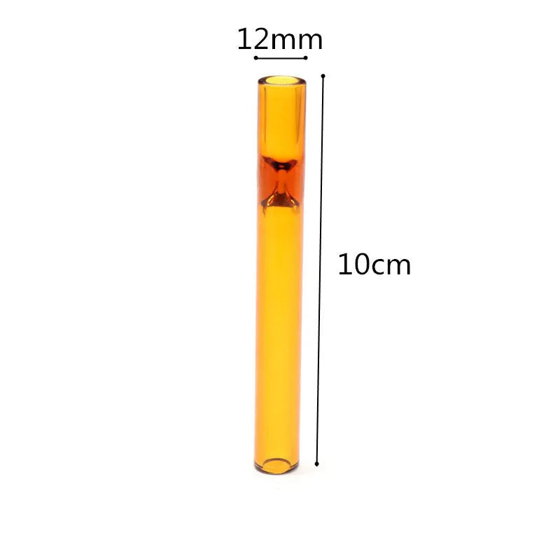 Clear glass telescopic smoke pipe with straight suction nozzle showing transparent colour-mixing effect