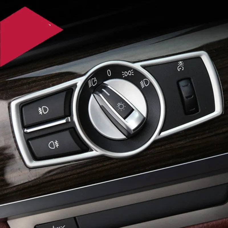 Silver BMW 5 Series headlight switch frame decorative sticker
