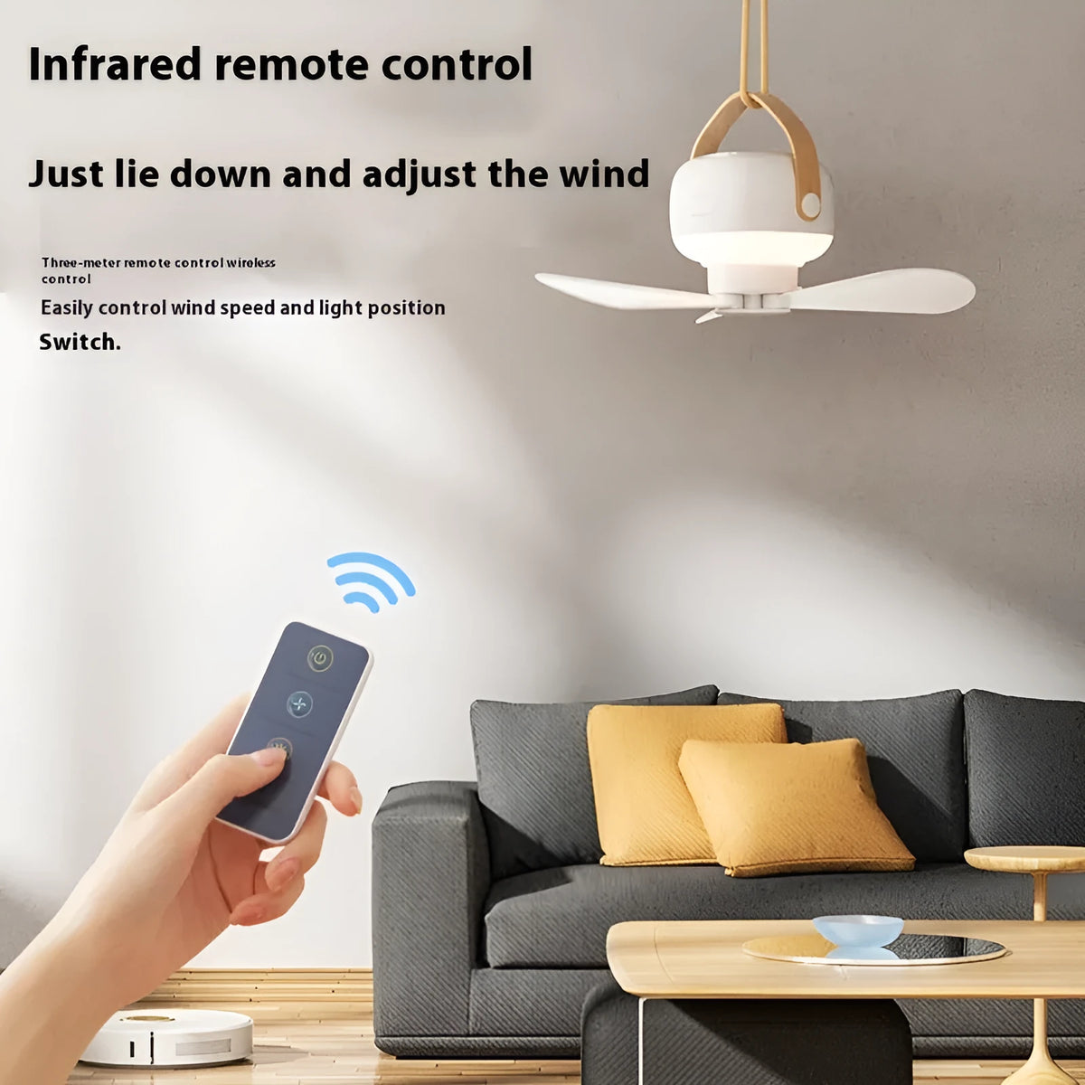 Rechargeable portable ceiling fan with remote control for camping and outdoor use