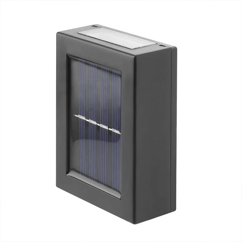 Solar-powered outdoor wall light with upward and downward LED illumination for garden decorative lighting
