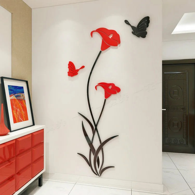 3D acrylic lily wall sticker showing dimensional floral design in pink colour