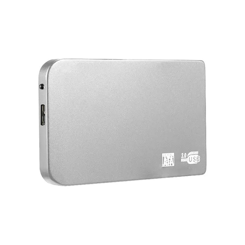 USB 3.0 solid state external hard drive with metal casing in black, blue, red, or silver.