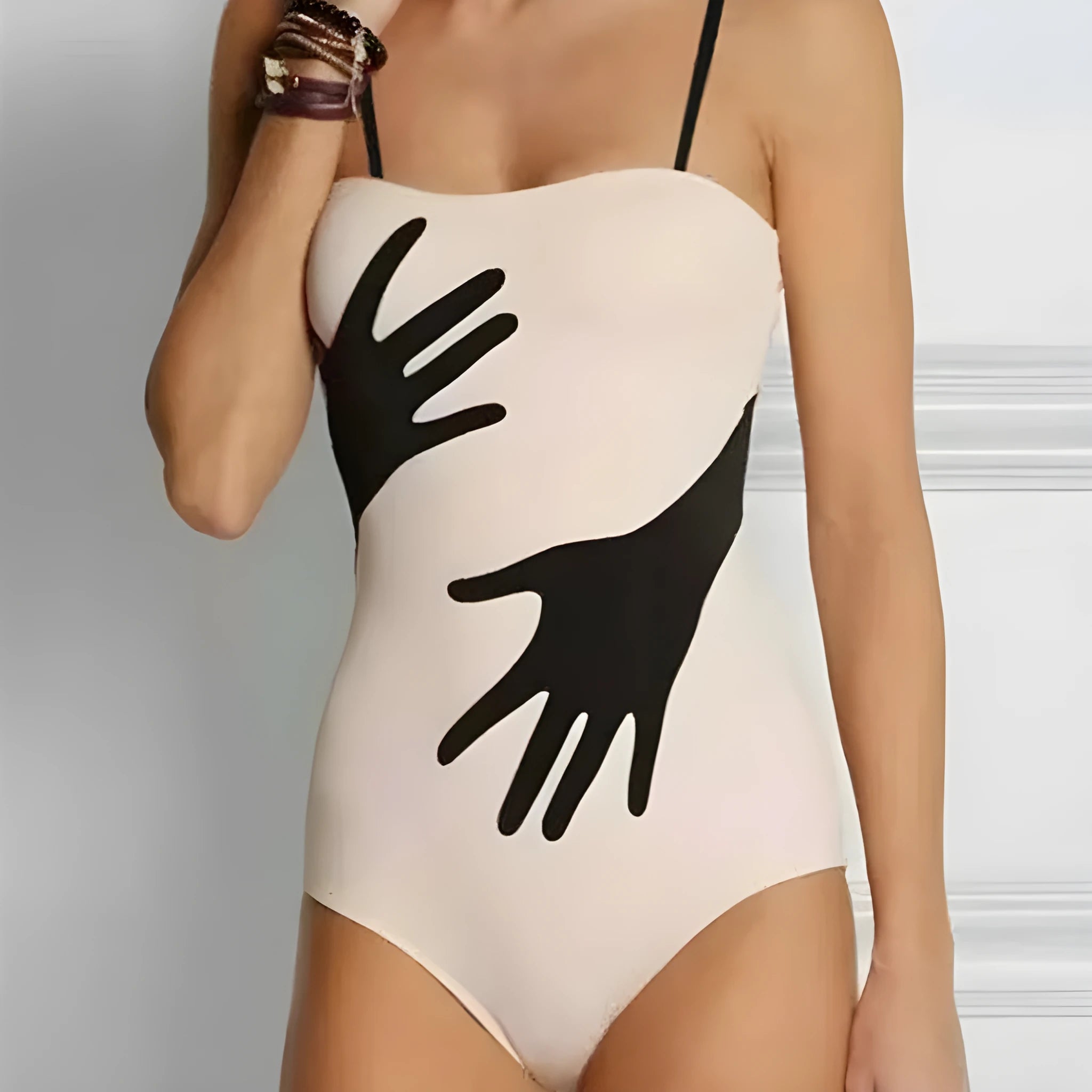 Women's one-piece bikini swimsuit with gauze skirt in polyester fabric for beach swimming