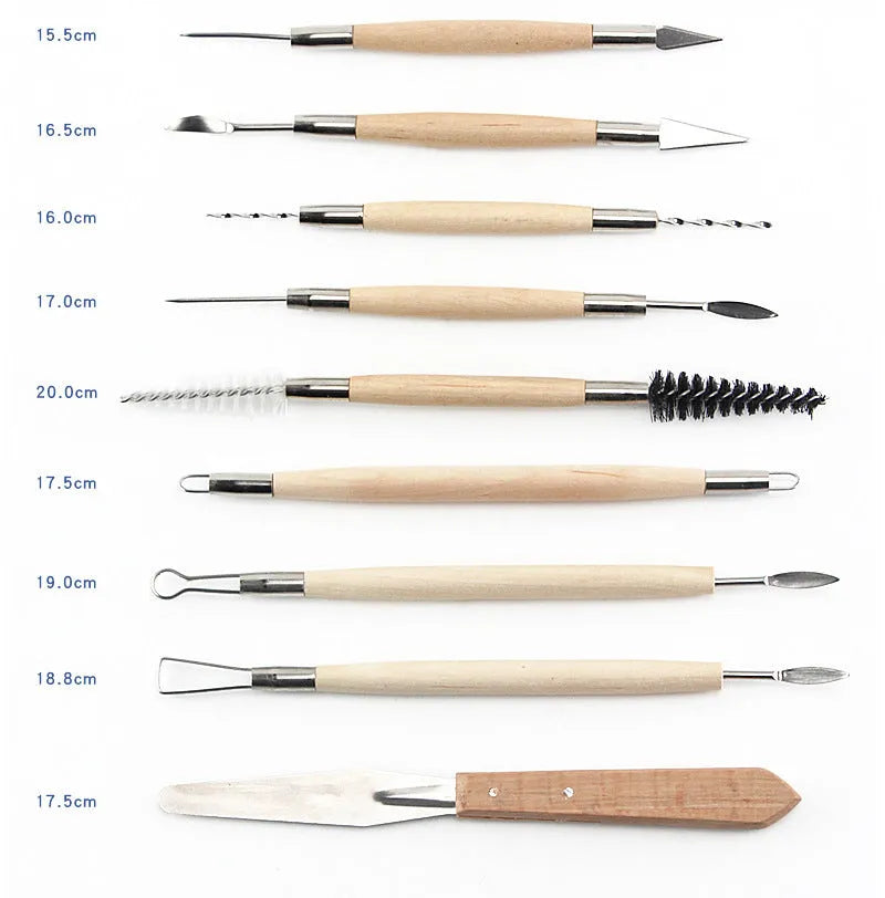 27-piece pottery clay tool set including stainless steel, wooden, and plastic sculpting tools for DIY modelling