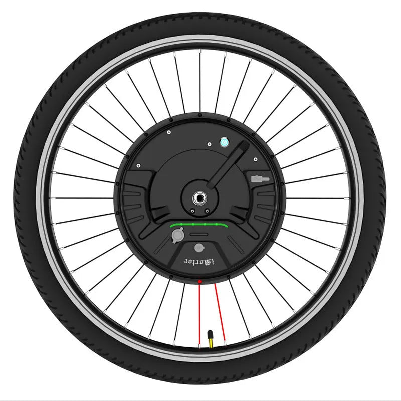 Yunzhilun electric bicycle conversion kit showing alloy hub motor wheel, lithium battery, and charger for 26-inch bikes