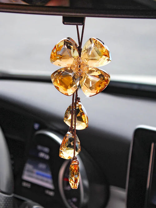 Crystal four leaf grass car pendant approximately 20cm long in transparent colour variation