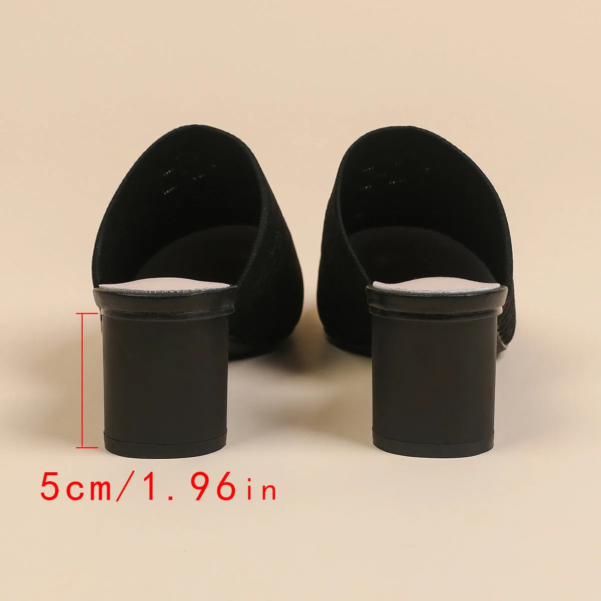 Women's pointed toe sandals with a toe cap and a chunky 5cm high heel in a fabric upper.