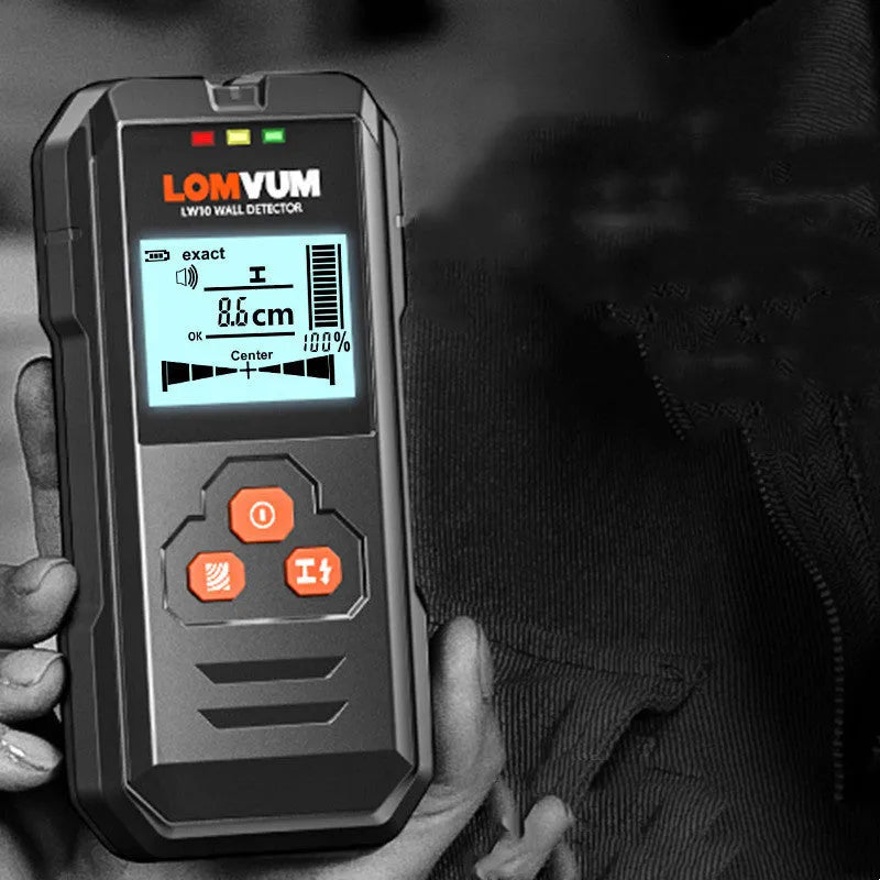Multifunctional wall detector handheld unit for locating studs, wires and pipes behind walls