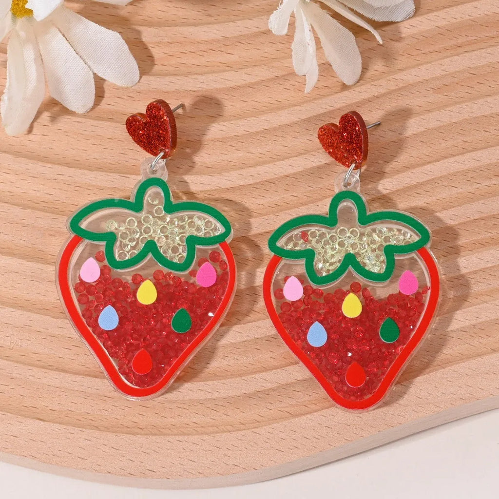 Acrylic women's earrings with fruit, cake, and ice cream designs in pastoral style.