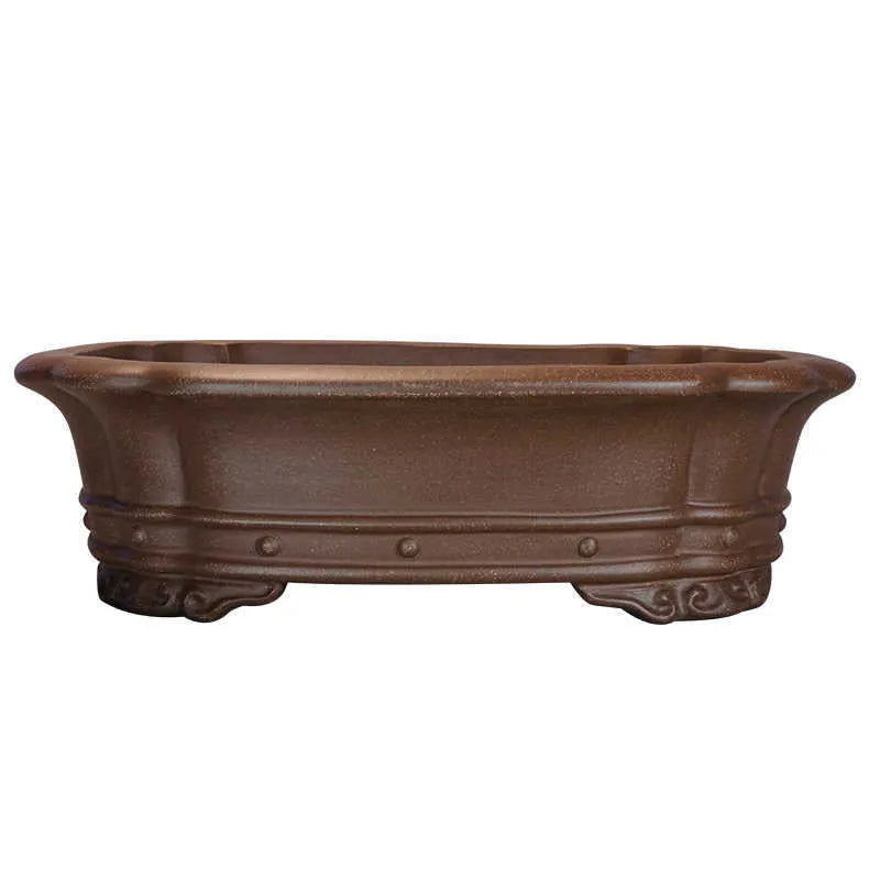Purple sand handmade rectangular begonia flower pot showing antique plain design and dimensions