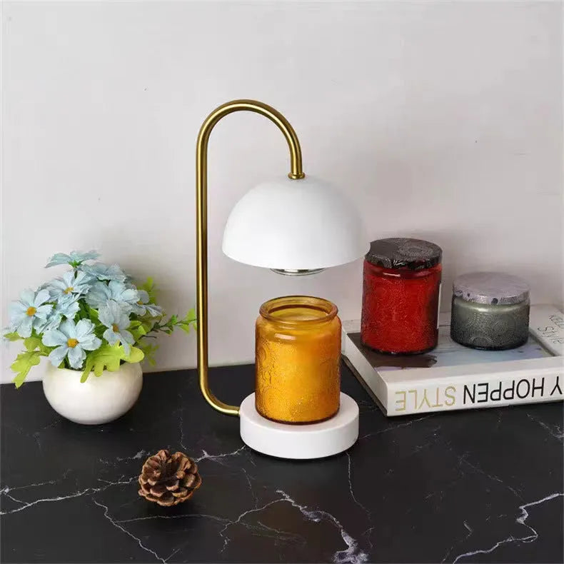 Solid wood aromatherapy wax melting lamp with dimmable LED light on bedside table