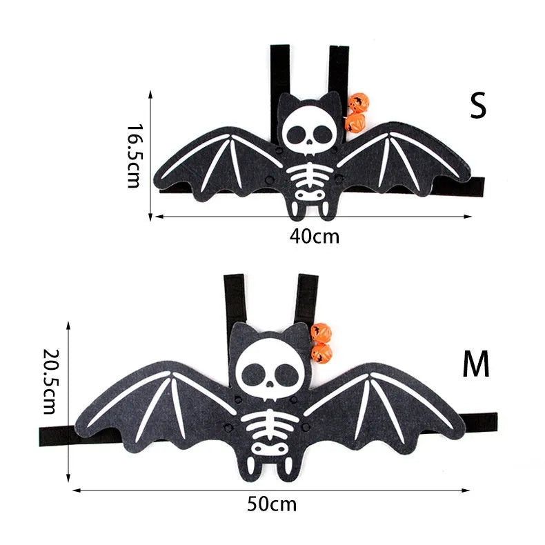 Halloween batwing costume on cat with soft felt construction and bell accessory