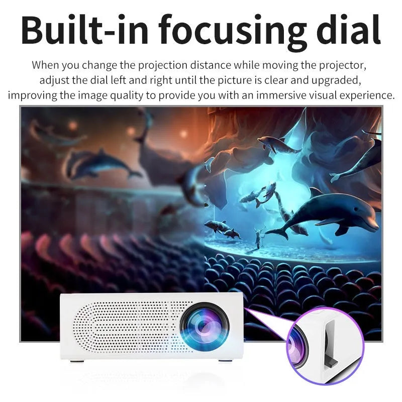 Black or white portable mini projector with wired mobile phone connection capability