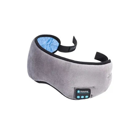 Black Bluetooth sleep mask with built-in speakers showing soft fabric construction and streamlined design