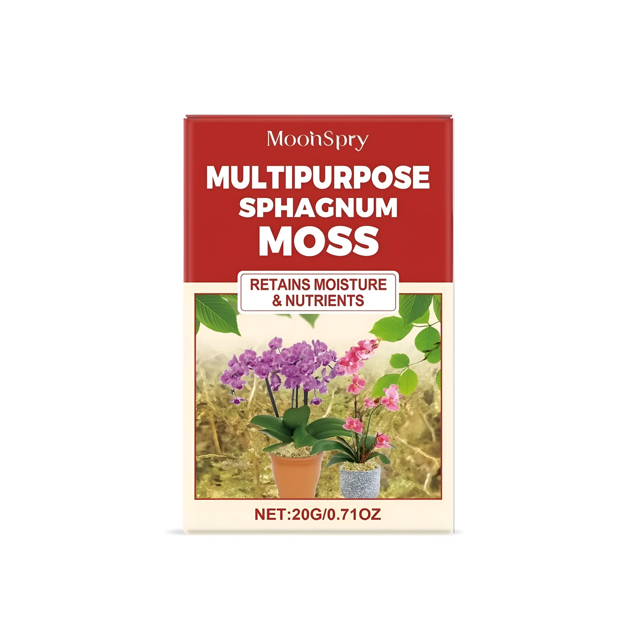 Dried sphagnum moss in 20g pack for plant propagation and gardening projects