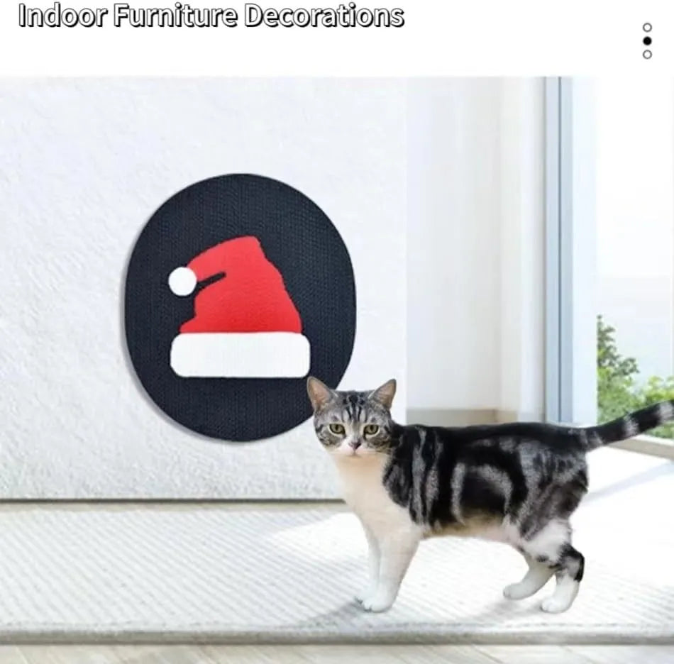 Wall-mounted vertical cat scratcher with corrugated cardboard surface and decorative cactus design