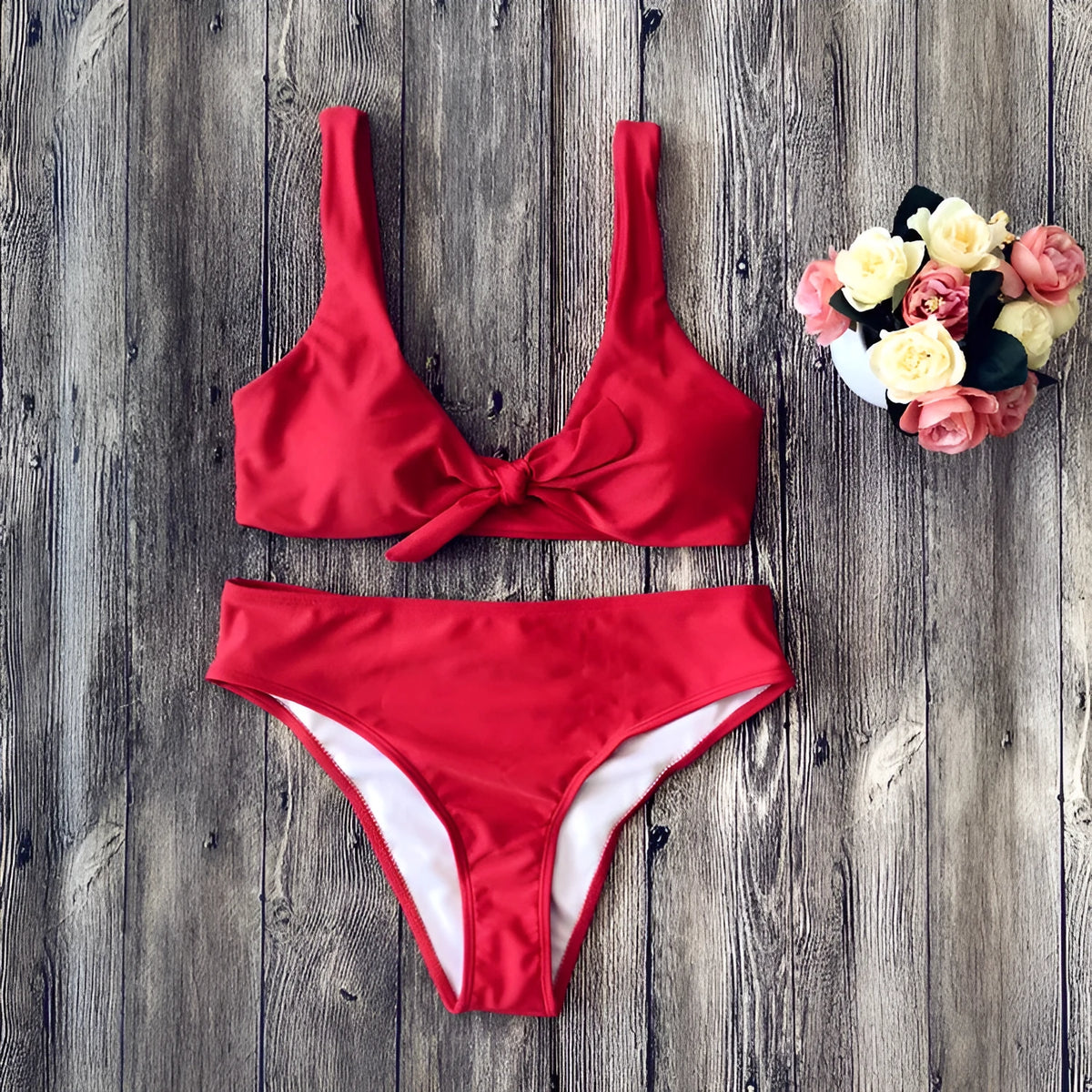Women's pure colour bikini set in European American style with tight fit