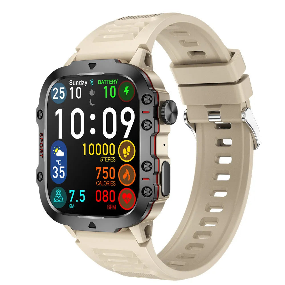 QX11 smartwatch in black with zinc alloy case and TFT touch screen displaying fitness metrics.