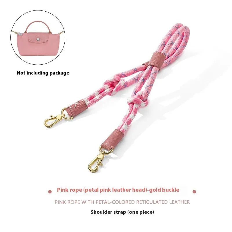 Braided nylon and leather shoulder strap with alloy buckle for bag modification