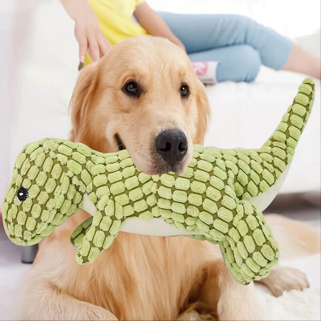 Durable dog toy with sound measuring 35cm long for biting resistance and boredom relief
