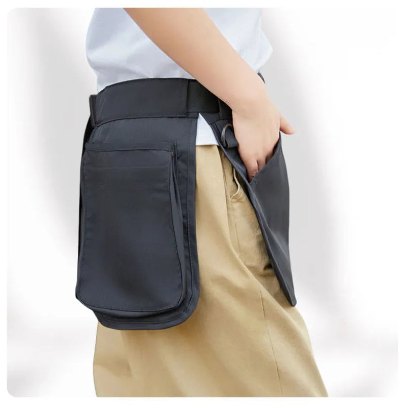 Unisex polyester waist bag with multi-pocket design, adjustable belt, available in black or army green.