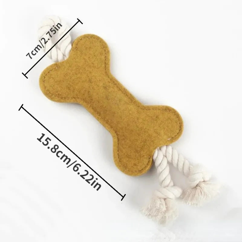 Durable bone-shaped dog chew toy made of felt and rope knots in blue, for bite resistance training.