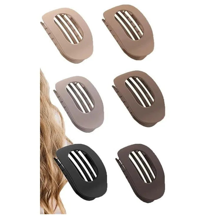 Six rose red plastic hair clips with frosted grip and quadrilateral design in OPP bag packaging