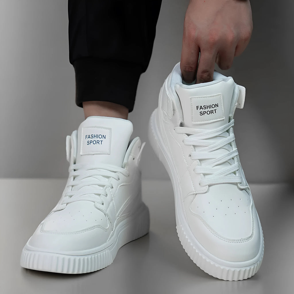 White men's casual lace-up shoes with a round toe and microfiber upper.
