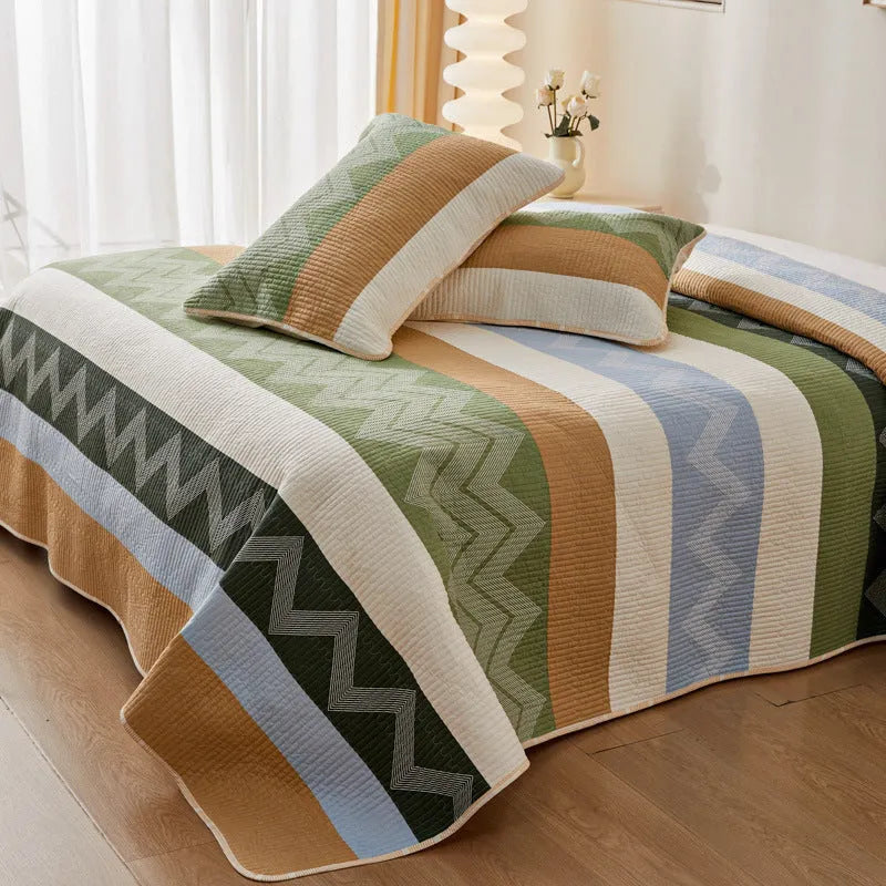 Pure cotton printed bed sheet set on 2.2 metre bed showing modern simplicity design