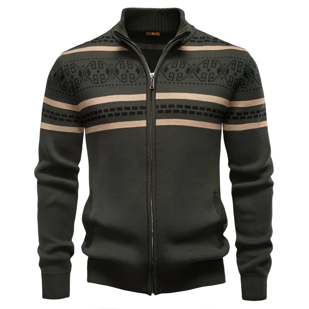 Men's cotton zip-up knitted jacket sweater in army green, navy blue or apricot, slim fit, sizes S to XXL